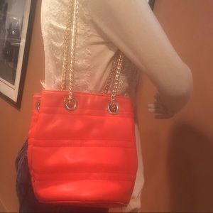 Orange Bucket Shoulder  Bag with Gold Chain